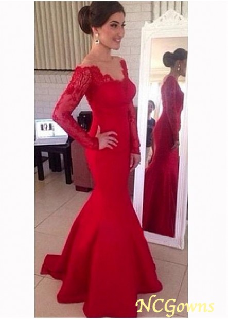 Red Tone Color Family Floor-Length Satin Mermaid Trumpet Silhouette Red Dresses T801525412357