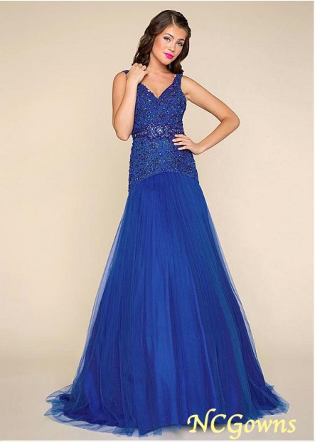 Floor-Length Fishtail Blue Tone Color Family Tulle V-Neck Mermaid Trumpet Silhouette Special Occasion Dresses