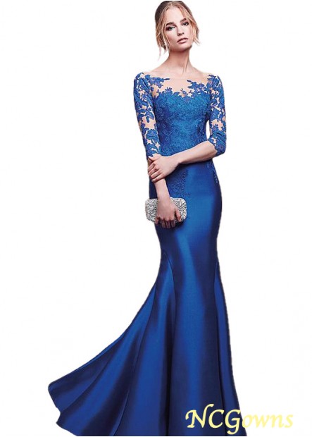 Fishtail Royal Blue Evening Gowns With 3/4 Sleeves