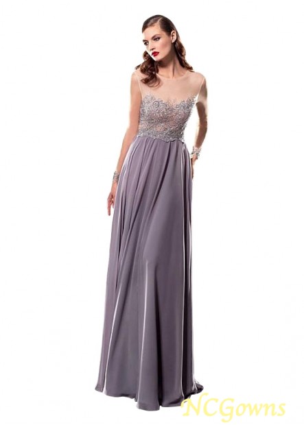 Ncgowns Pleat Skirt Type Floor-Length Hemline Jewel A-Line Purple Tulle  Chiffon Evening Dresses