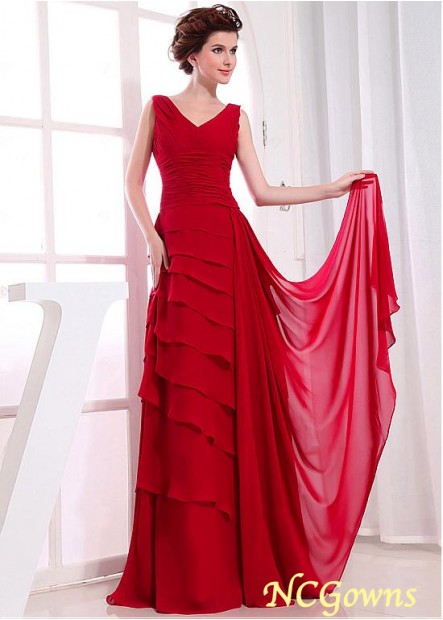 V-Neck Floor-Length Red Dresses