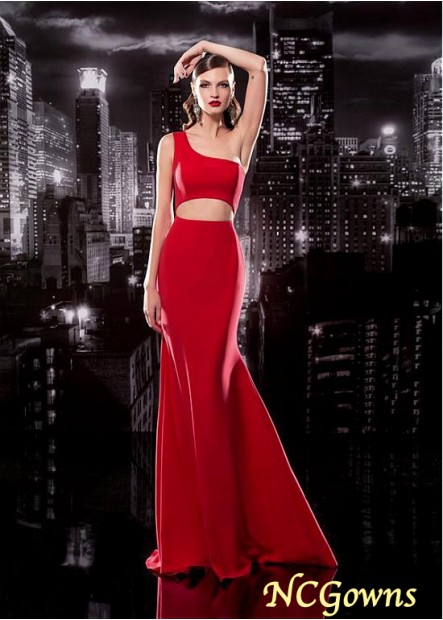 One Shoulder Satin Red Tone Red Dresses
