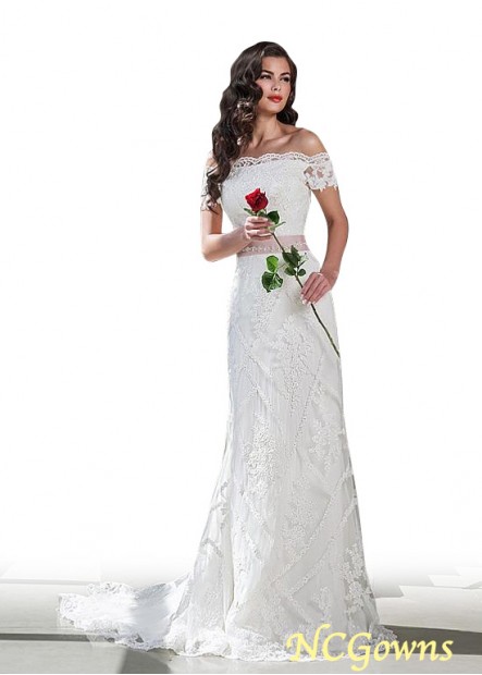 Full Length Length Off-The-Shoulder Neckline Sweep 15-30Cm Along The Floor Short Sleeve Length Tulle Illusion Sleeve Type Wedding Dresses