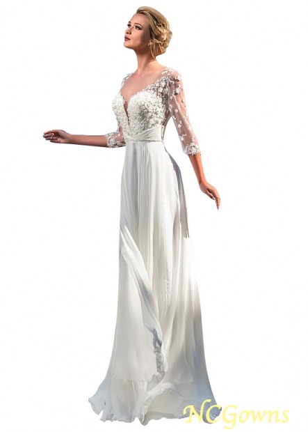 Without Train Train Tulle  Chiffon 3 4-Length Full Length Scoop Neckline Natural Style