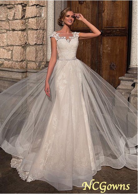 Ncgowns Tulle  Organza Cathedral 50-70Cm Along The Floor A-Line Natural Waistline Bateau Wedding Dresses