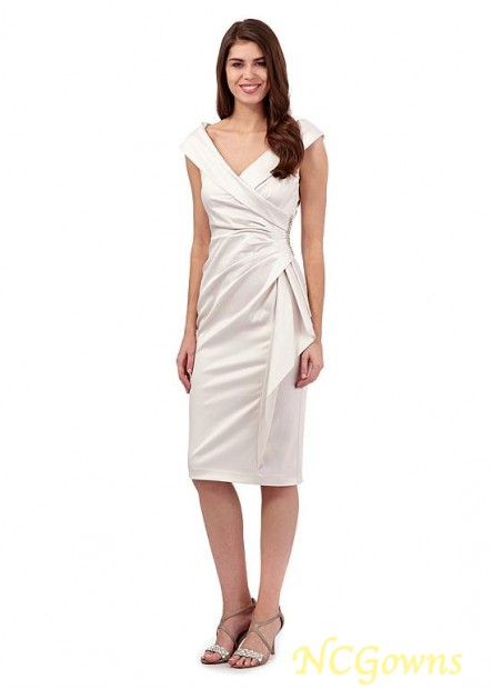 Knee-Length Sheath Column Cap Satin Fabric White White Dresses T801525340235