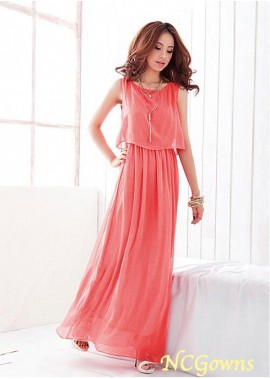 Chiffon Fabric A-Line Silhouette Floor-Length Hemline Pleat Red Tone Color Family Prom Dresses