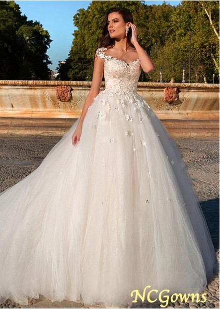 Natural Waistline Full Length Tulle  Satin Fabric Cathedral 50-70Cm Along The Floor Train Bateau Wedding Dresses T801525336914