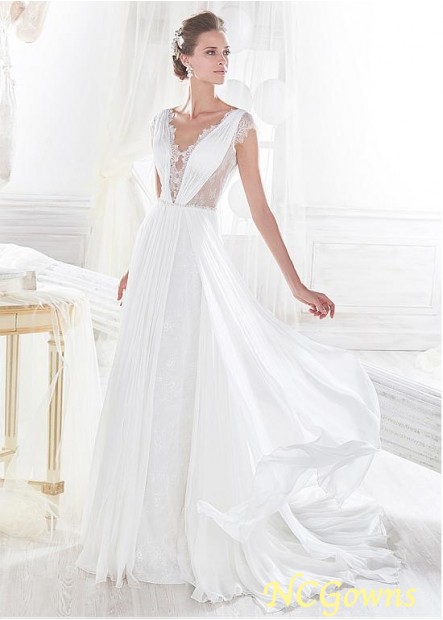 Short V-Neck Chapel 30-50Cm Along The Floor Full Length Cap Natural Waistline A-Line Wedding Dresses