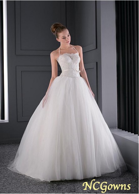 Sweep 15-30Cm Along The Floor Halter Neckline Full Length Ball Gown Silhouette Sleeveless Wedding Dresses