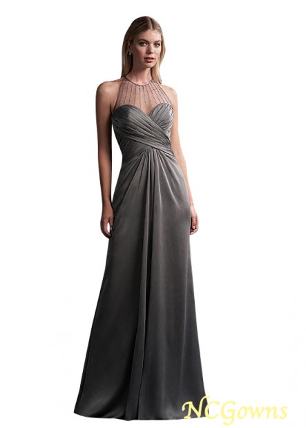 Sheath Column Gray Color Family Natural Tulle  Chiffoncrepe Fabric Halter Neckline Full Length Silver Dresses