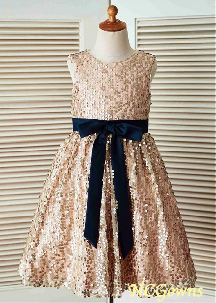 Ncgowns Sequin Lace Gold Color Family A-Line Silhouette Flower Girl Dresses
