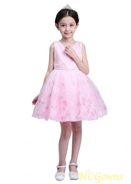Short Mini Satin  Lace Pink Flower Girl Dresses
