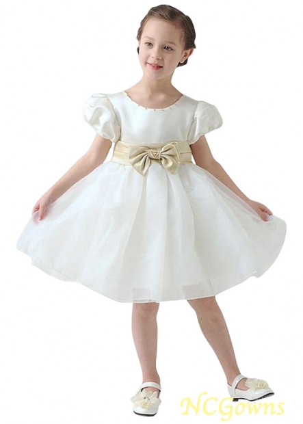 White 100 Satin  Organza Fabric Flower Girl Dresses