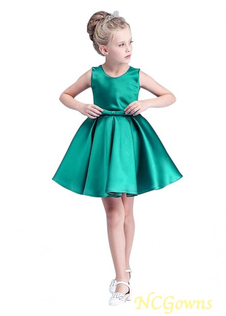 110 Length Short Mini Ball Gown Silhouette Satin Flower Girl Dresses
