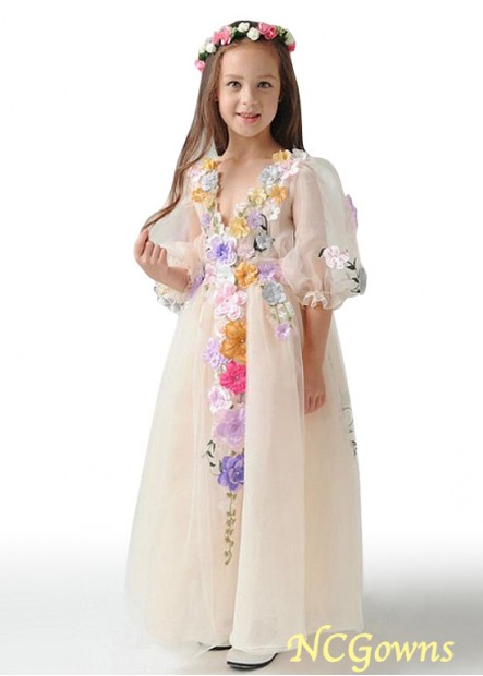 Satin  Organza Fabric Floor-Length A-Line 110 Length Flower Girl Dresses