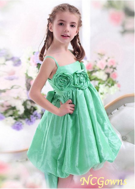 Knee-Length Green Taffeta Flower Girl Dresses