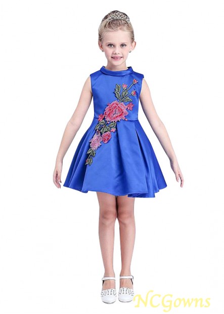 Short Mini Hemline Satin Blue Tone Flower Girl Dresses