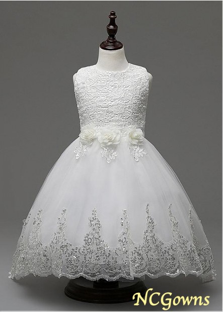 Ball Gown Lace  Tulle Fabric Flower Girl Dresses