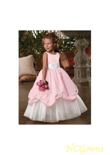 A-Line Silhouette Pink Flower Girl Dresses