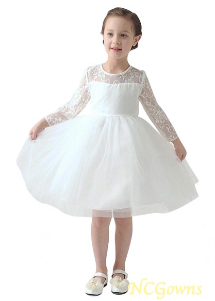 White Satin  Tulle Fabric 100 Length Ball Gown Silhouette Flower Girl Dresses