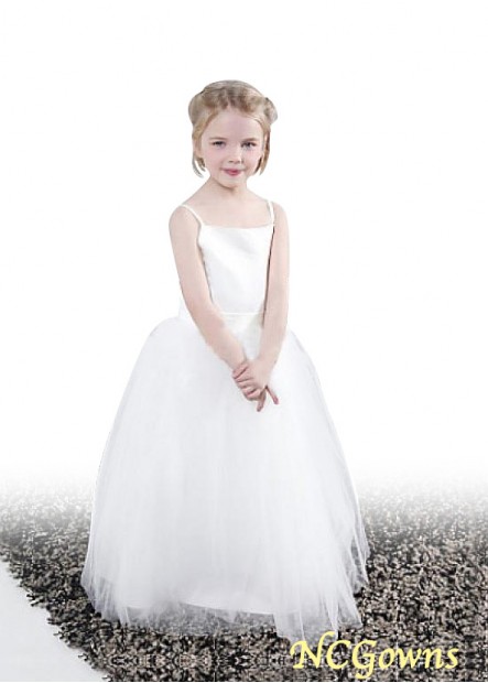 White Tulle  Satin A-Line Silhouette Flower Girl Dresses