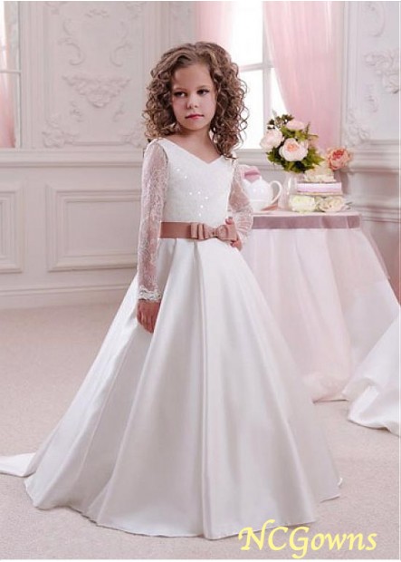 Ncgowns White Color Family A-Line Lace  Satin White Dresses