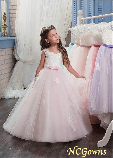 Ball Gown Floor-Length Hemline Tulle  Lace Pink Dresses