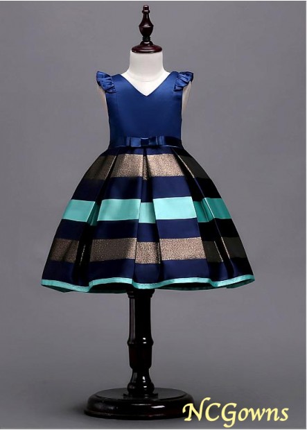 A-Line Silhouette Blue Tone 100 Satin Flower Girl Dresses