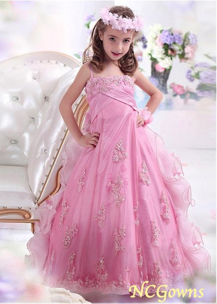 Ball Gown Floor-Length Hemline Pink Flower Girl Dresses