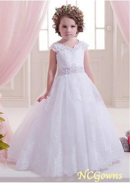 Ncgowns White Color Family Ball Gown Silhouette Tulle  Satin Flower Girl Dresses