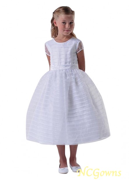 White Color Family Ball Gown Organza Fabric Flower Girl Dresses