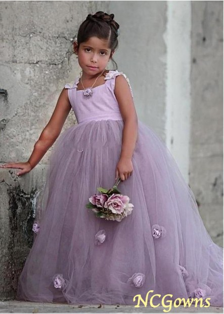 Tulle  Taffeta Purple Flower Girl Dresses