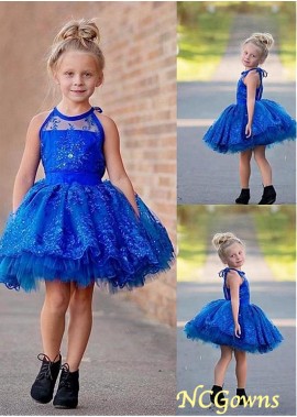 Tulle Fabric Short Mini Ball Gown Silhouette Blue Tone Flower Girl Dresses T801525394548