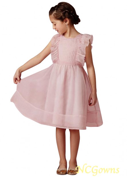A-Line  Organza  Satin Fabric Knee-Length Hemline Pink Dresses