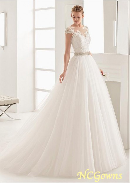 Jewel Neckline Tulle Cathedral 50-70Cm Along The Floor A-Line Full Length Wedding Dresses