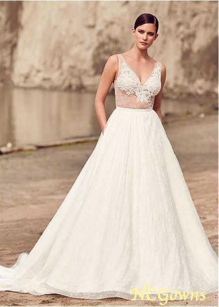 A-Line Tulle  Lace Natural Waistline Sleeveless Sleeve Length Wedding Dresses