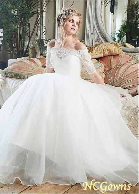 A-Line Silhouette Full Length Short Sleeve Length Chapel 30-50Cm Along The Floor Lace  Organza Illusion Wedding Dresses