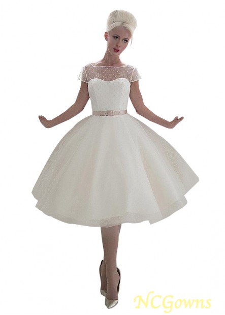 Illusion Ball Gown Knee-Length Polka Dot Tulle Wedding Dresses