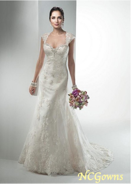 Ncgowns A-Line Silhouette Chapel 30-50Cm Along The Floor Tulle Fabric Natural Sweetheart Neckline Wedding Dresses
