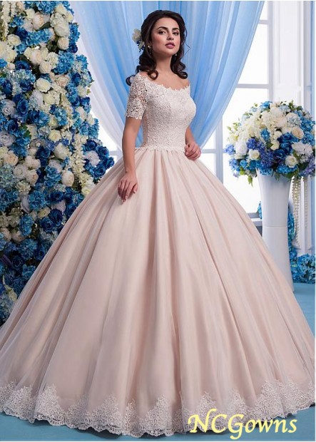 Ncgowns Tulle Ball Gown Off-The-Shoulder Natural Full Length Length Champagne Dresses