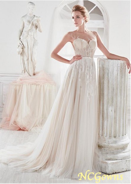 Bateau Full Length Length Tulle Wedding Dresses T801525334502