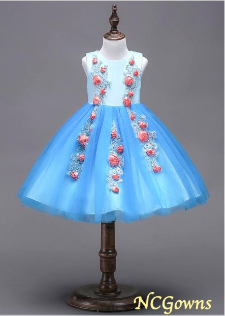Blue Tone Tea-Length Tulle 110 Flower Girl Dresses