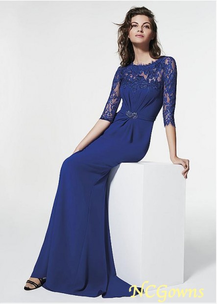 Floor-Length Chiffon  Lace Jewel Blue Tone Royal Blue Dresses