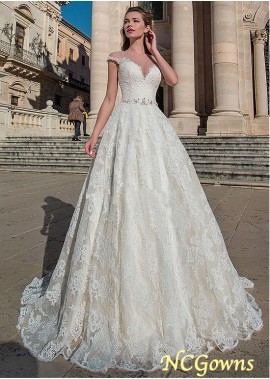 Cap Lace  Tulle Short Sleeve Length Lace Wedding Dresses