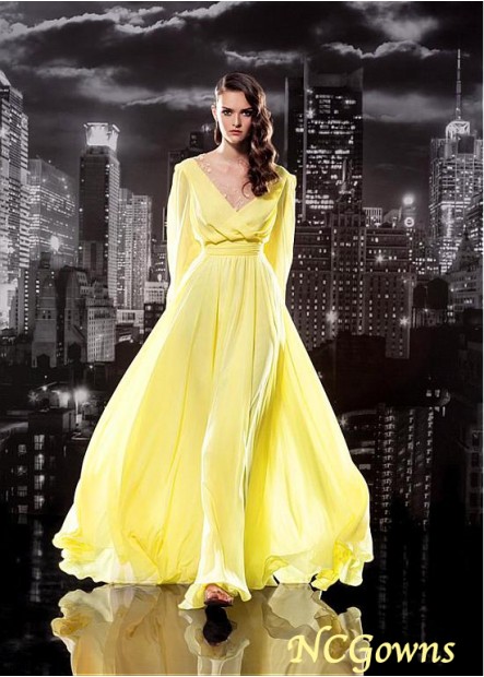 Ncgowns Chiffon  Tulle Fabric Floor-Length V-Neck Pleat Skirt Type Special Occasion Dresses