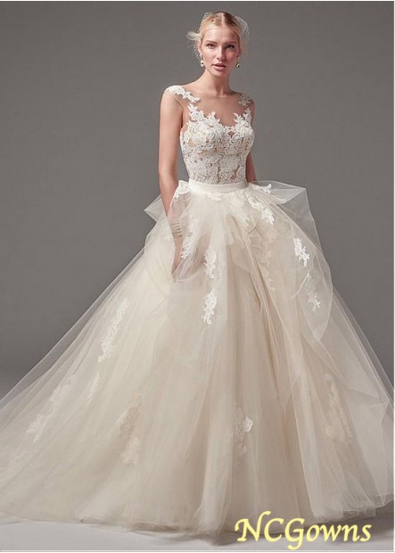 Ball Gown Bateau Neckline Tulle Fabric Natural Wedding Dresses