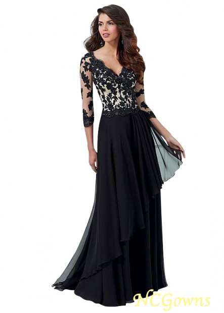 Ncgowns Illusion Sleeve A-Line Black Mother Dresses