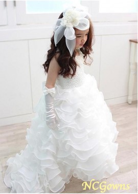 Organza  Satin Fabric A-Line Silhouette Floor-Length White Dresses