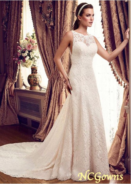 Ncgowns Jewel A-Line Chapel 30-50Cm Along The Floor Sleeveless Sleeve Length Lace Fabric Natural Lace Wedding Dresses